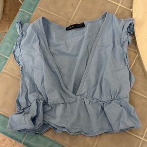 SHEIN Light Blue Ruffle Sleeve Blouse